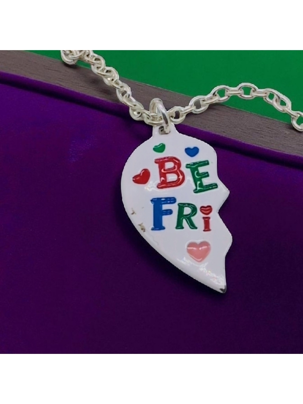 Colorful Best Friends Half Friendship Pendant Necklace 18in